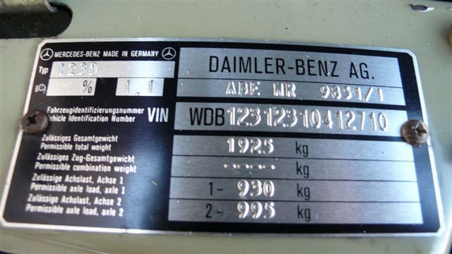 1984 Mercedes-Benz 240D 123 CHASSIS - 8158815 - 68