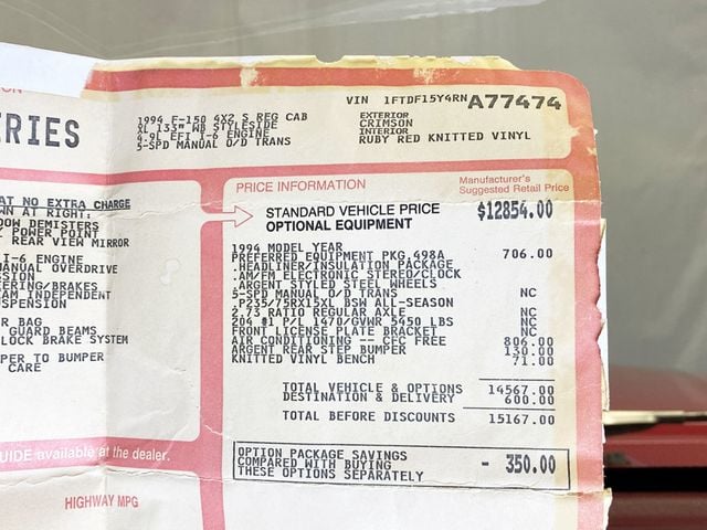 1994 Ford F-150 133" WB XL - 22877080 - 21