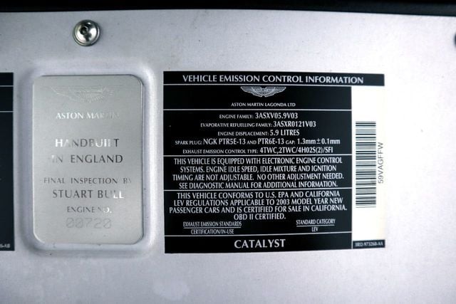 2003 Aston Martin VANQUISH V12 BOWLAND BLACK...4,515 Miles...Investment Grade! - 17958544 - 51