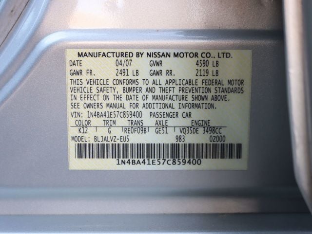 2007 Nissan Maxima 4dr Sedan V6 CVT 3.5 SE - 22329599 - 25