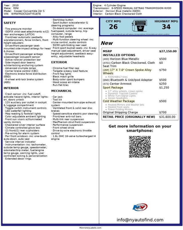 2010 MINI Cooper S Convertible CLEAN CARFAX, CONVERTIBLE, 6-SPD MANUAL, 17" ALLOY WHEELS - 22362831 - 21
