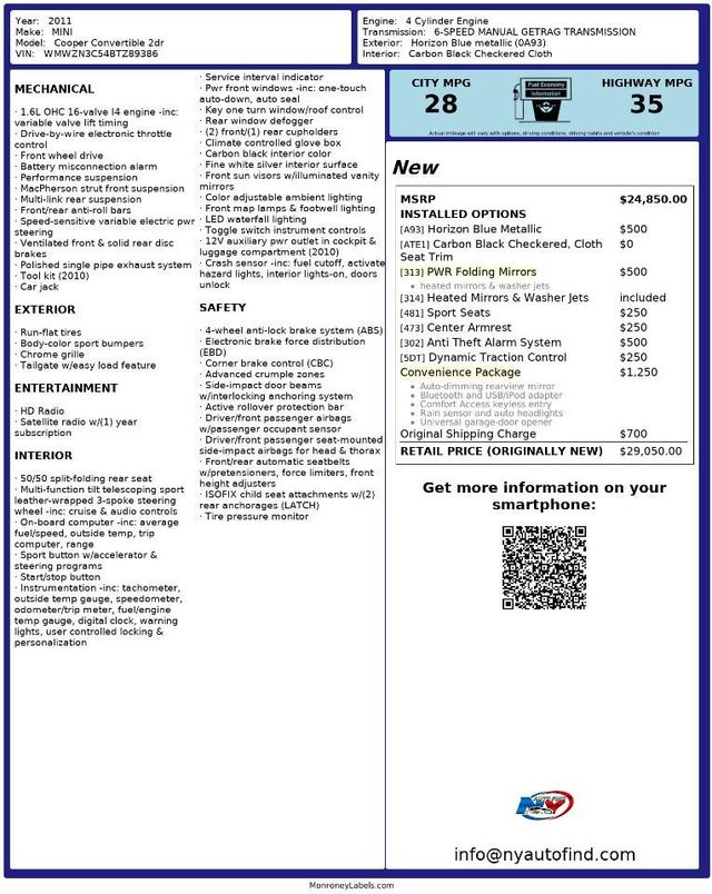 2011 MINI Cooper Convertible 6-SPD MANUAL, CONVERTIBLE, CONVENIENCE PKG, SPORT SEATS - 22282914 - 15