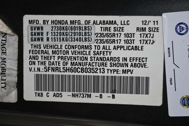 2012 Honda Odyssey 5dr EX-L - 22923315 - 34