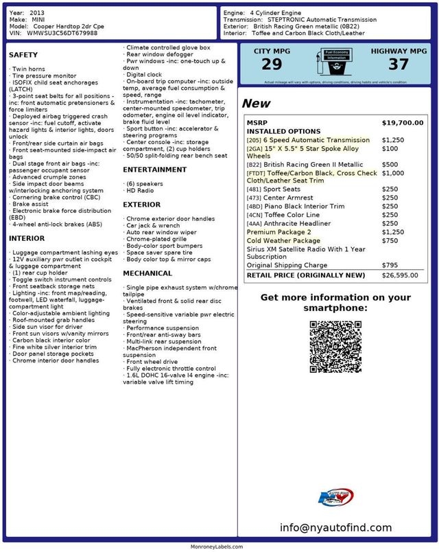2013 MINI Cooper Hardtop 2 Door PANORAMIC SUNROOF, HEATED SEATS, PREMIUM PKG, COLD WEATHER PKG - 22361542 - 13
