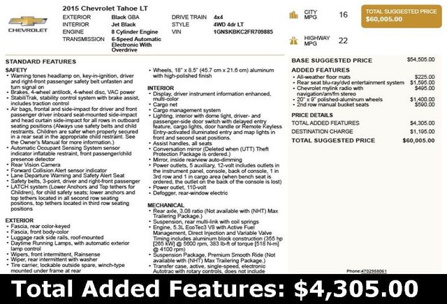 2015 Chevrolet Tahoe 4WD 4dr LT - 22910131 - 2