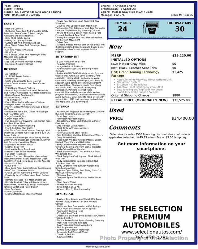 2015 Mazda CX-5 AWD GRAND TOURING  W/NAVIGATION & GRAND TOURING PKG - 22931133 - 2