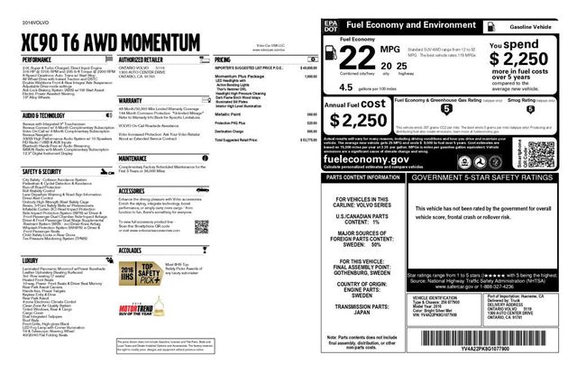 2016 Volvo XC90 AWD 4dr T6 Momentum - 22940178 - 6