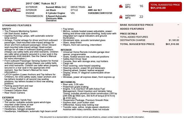 2017 GMC Yukon 4WD 4dr SLT - 22912683 - 2