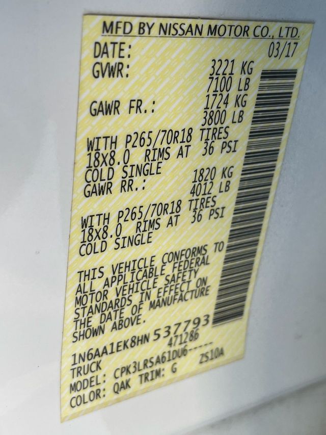 2017 Nissan Titan 4x2 Crew Cab S - 22919037 - 15