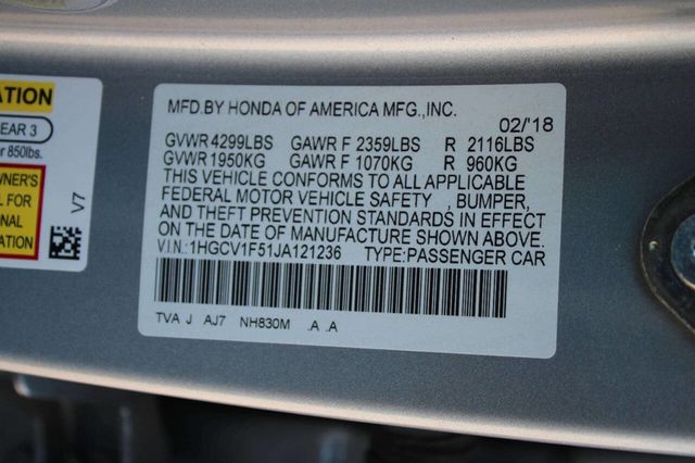 2018 Honda Accord Sedan EX L 4dr Sedan (1.5T I4) - 22928609 - 27