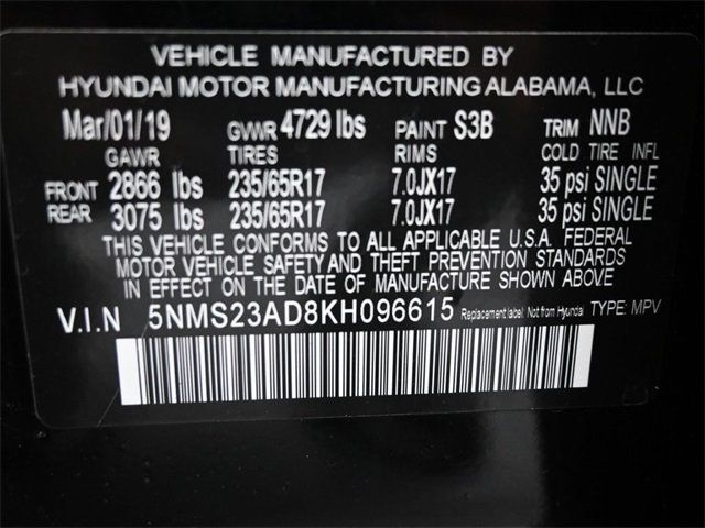 2019 Hyundai Santa Fe SE 2.4L Automatic FWD - 22922496 - 3