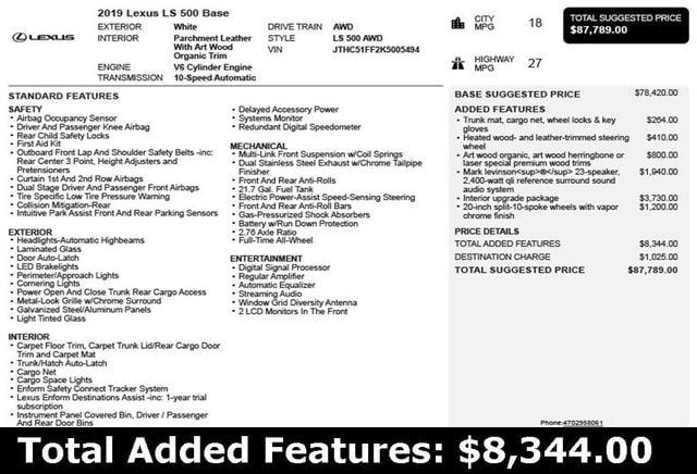 2019 Lexus LS LS 500 AWD - 22886156 - 2
