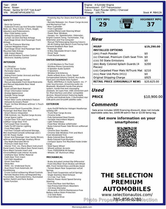 2019 Nissan Sentra SV W/BACKUP CAMERA, APPLE CARPLAY/ANDROID AUDIO - 22931134 - 1