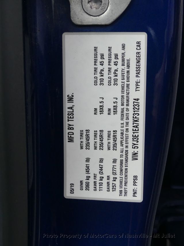 2019 Tesla Model 3 Standard Range Plus RWD - 22925484 - 44