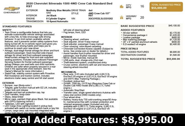 2020 Chevrolet Silverado 1500 4WD Crew Cab 157" RST - 22839270 - 2