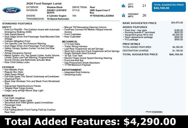 2020 Ford Ranger LARIAT 2WD SuperCrew 5' Box - 22881885 - 2