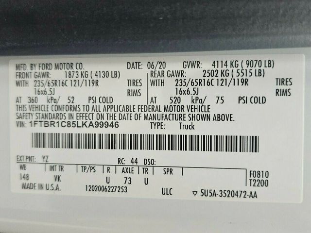 2020 Ford Transit Cargo Van T-250 148" Med Rf 9070 GVWR RWD - 22929555 - 32