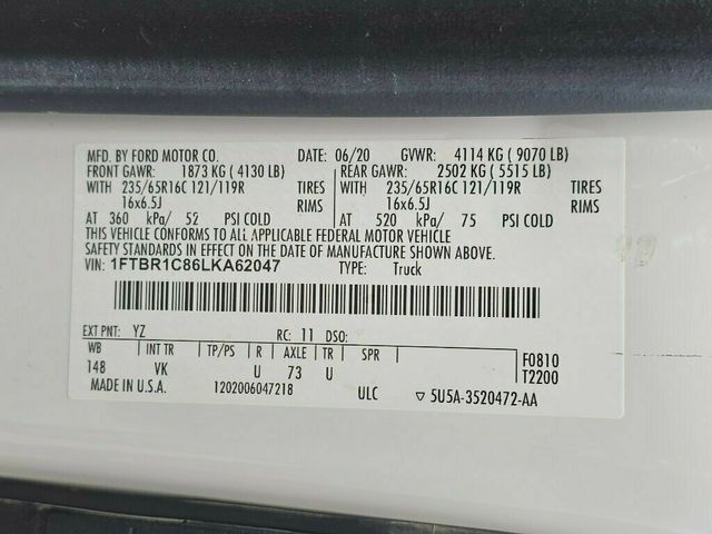 2020 Ford Transit Cargo Van T-250 148" Med Rf 9070 GVWR RWD - 22930058 - 28