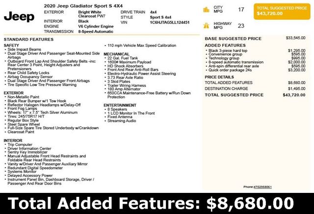 2020 Jeep Gladiator Sport - 22934092 - 2