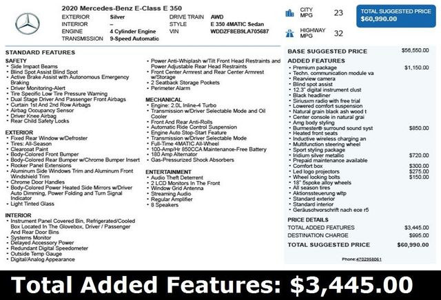 2020 Mercedes-Benz E-Class E 350 4MATIC Sedan - 22903139 - 2