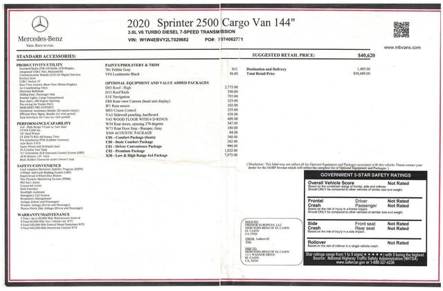 2020 Mercedes-Benz Sprinter Cargo Van Special Order / Custom Build - 20569795 - 80