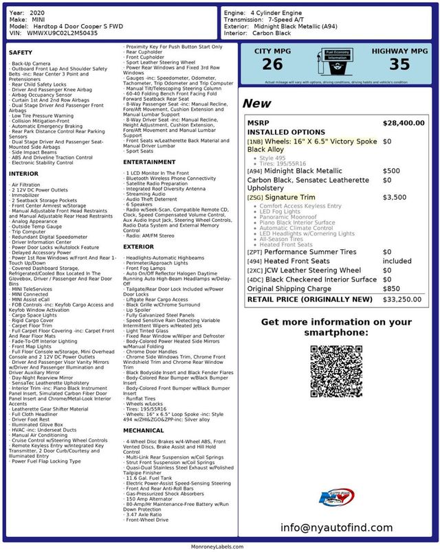 2020 MINI Cooper S Hardtop 4 Door SIGNATURE TRIM, PAN SUNROOF, HEATED SEATS, LED HEADLIGHTS - 22918999 - 21