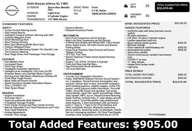 2020 Nissan Altima 2.5 SL Sedan - 22935380 - 2