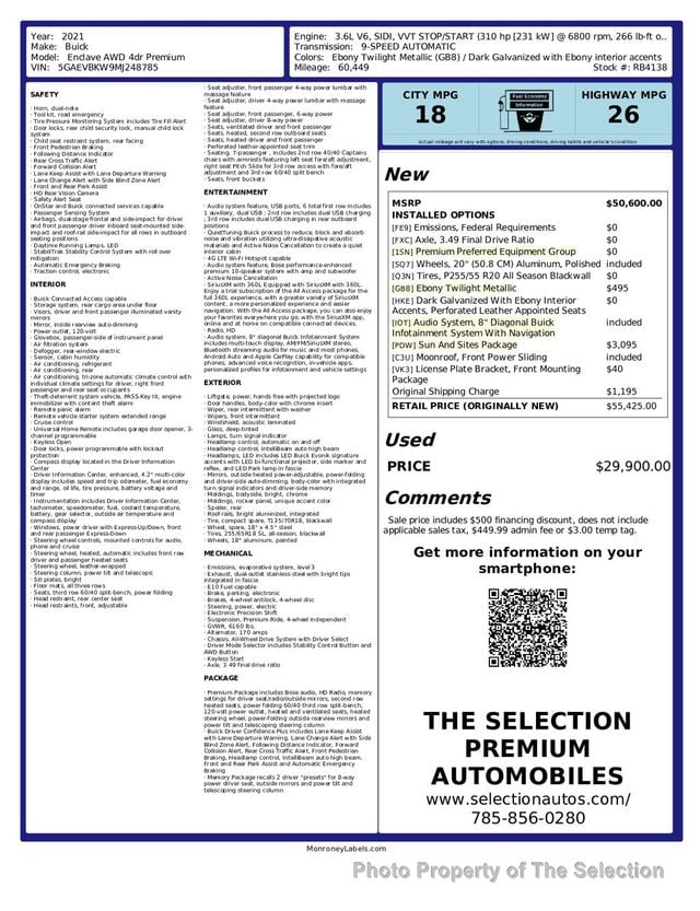 2021 Buick Enclave AWD PREMIUM W/SUN & SITES PACKAGE, FORWARD COLLISION - 22937619 - 2