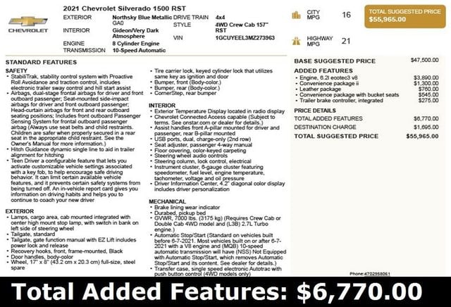 2021 Chevrolet Silverado 1500 4WD Crew Cab 157" RST - 22892499 - 2