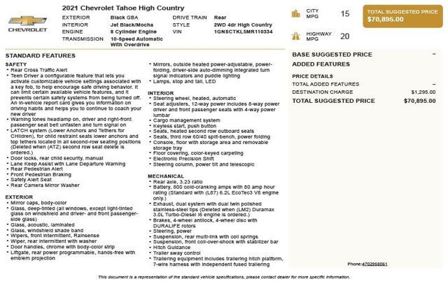 2021 Chevrolet Tahoe 2WD 4dr High Country - 22890403 - 2