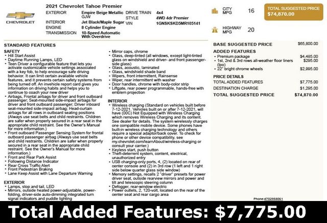 2021 Chevrolet Tahoe 4WD 4dr Premier - 22872306 - 2