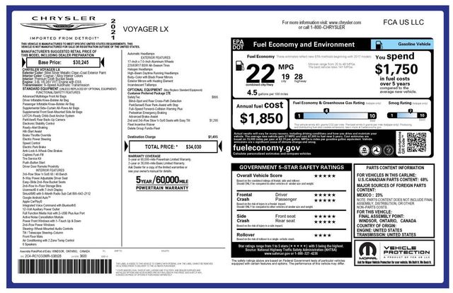 2021 Chrysler Voyager LX Minivan 4D - 22570953 - 38