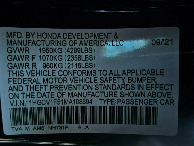 2021 Honda Accord Sedan EX-L 1.5T CVT - 22913412 - 43