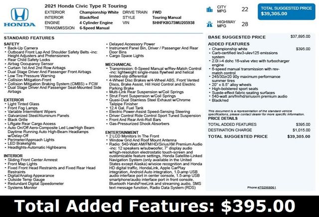 2021 Honda Civic Type R Touring Manual - 22848432 - 2