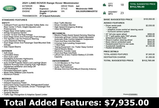 2021 Land Rover Range Rover Westminster SWB - 22893308 - 2