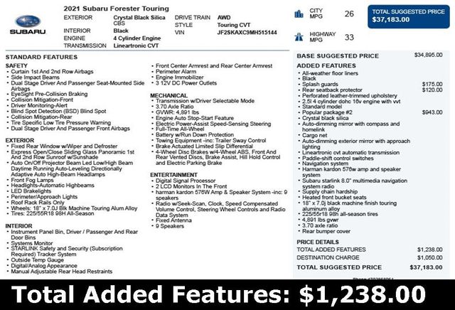 2021 Subaru Forester Touring CVT - 22930472 - 2