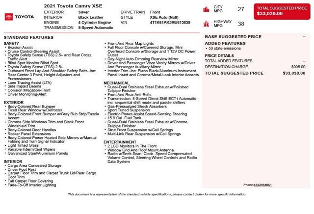 2021 Toyota Camry XSE Automatic - 22868892 - 2