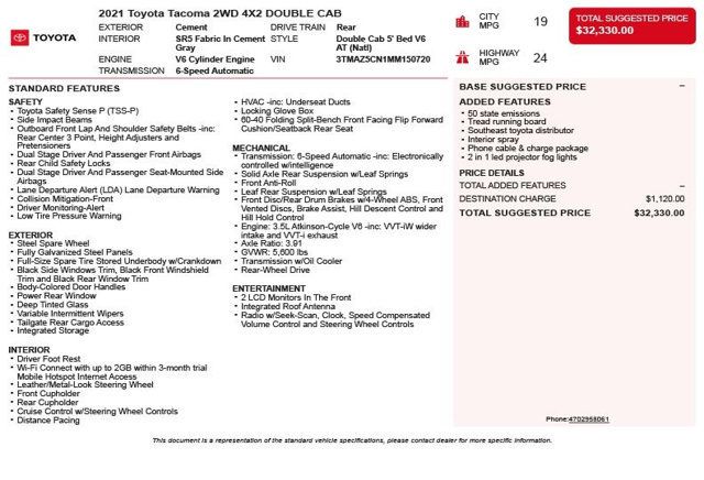 2021 Toyota Tacoma 2WD SR5 Double Cab 5' Bed V6 Automatic - 22915025 - 2