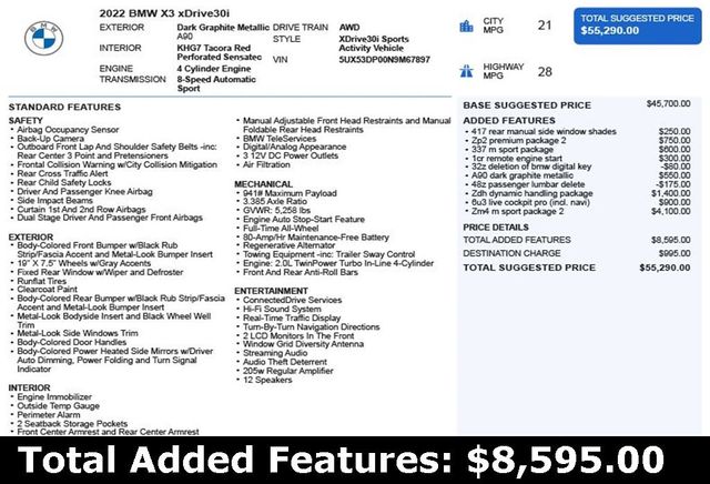2022 BMW X3 xDrive30i Sports Activity Vehicle - 22900270 - 2
