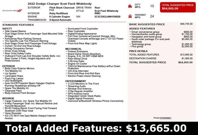 2022 Dodge Charger Scat Pack Widebody RWD - 22926931 - 2