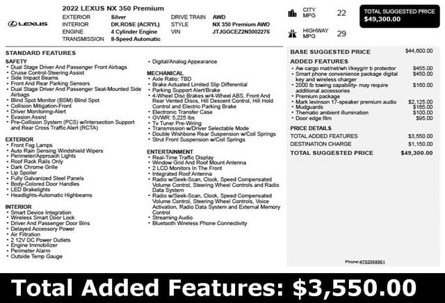 2022 Lexus NX NX 350 Premium AWD - 22910308 - 2
