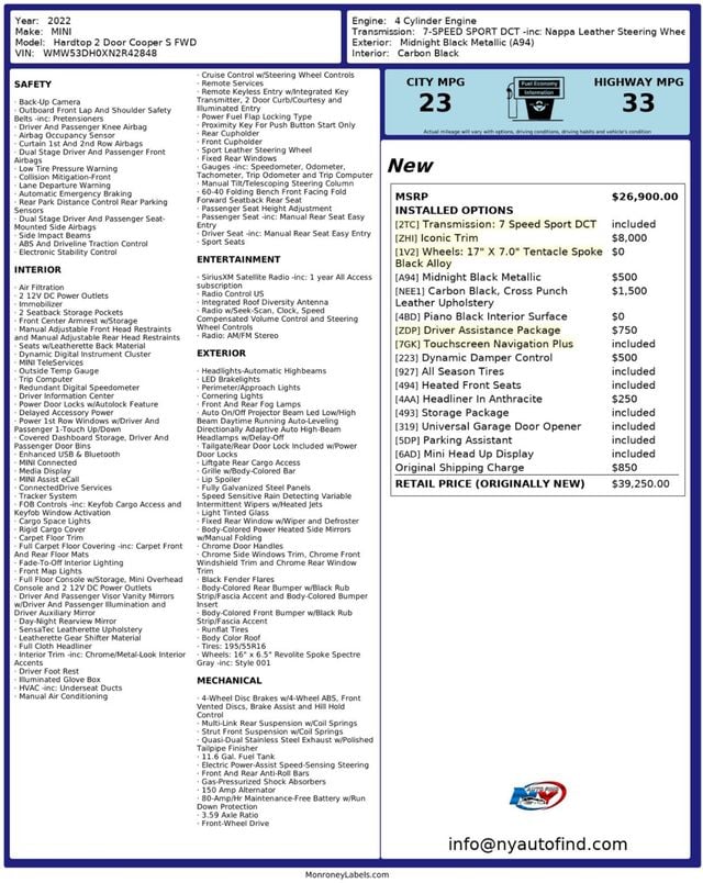2022 MINI Cooper S Hardtop 2 Door CLEAN CARFAX, ONE OWNER, ICONIC TRIM, PAN SUNROOF, NAVIGATION - 22913337 - 22