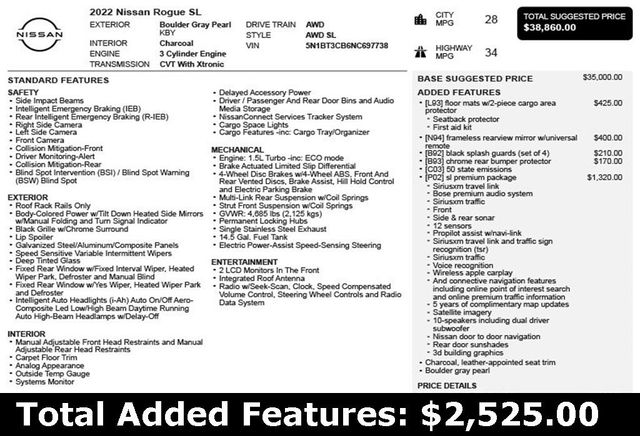 2022 Nissan Rogue AWD SL - 22827041 - 2