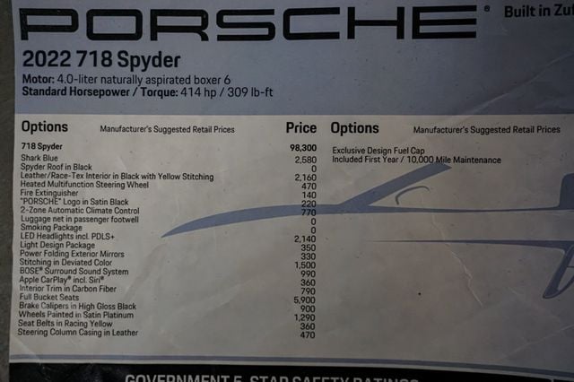 2022 Porsche 718 Spyder *718 Spyder* *6-Speed Manual* *Shark Blue* *Full PPF*   - 22934886 - 13