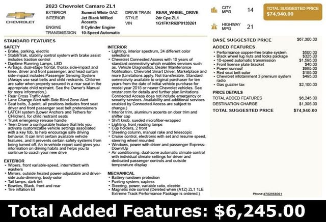 2023 Chevrolet Camaro 2dr Coupe ZL1 - 22899624 - 2