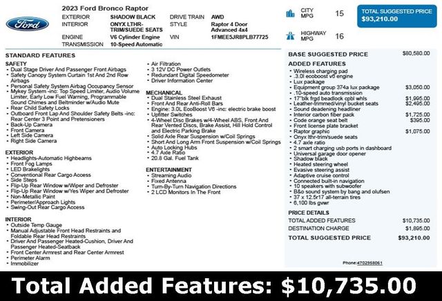 2023 Ford Bronco Raptor 4 Door Advanced 4x4 - 22886210 - 2