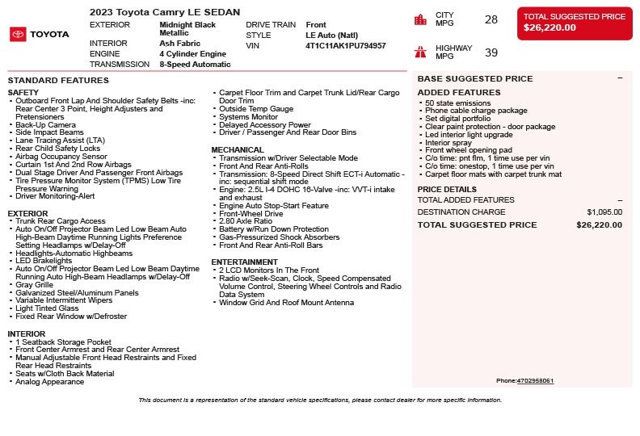 2023 Toyota Camry LE Automatic - 22899607 - 2