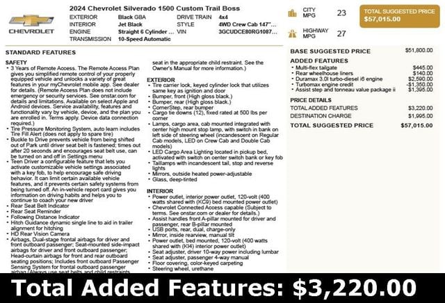 2024 Chevrolet Silverado 1500 4WD Crew Cab 147" Custom Trail Boss - 22905867 - 2
