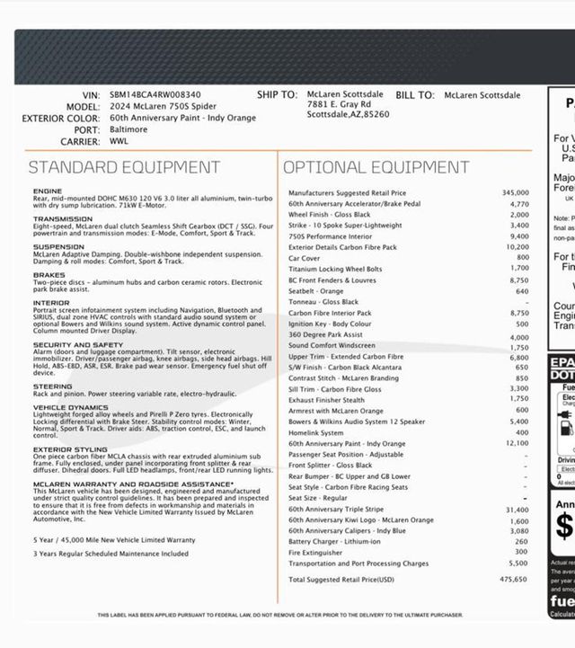 2024 McLaren 750S Original MSRP $475,650 - 22896701 - 17