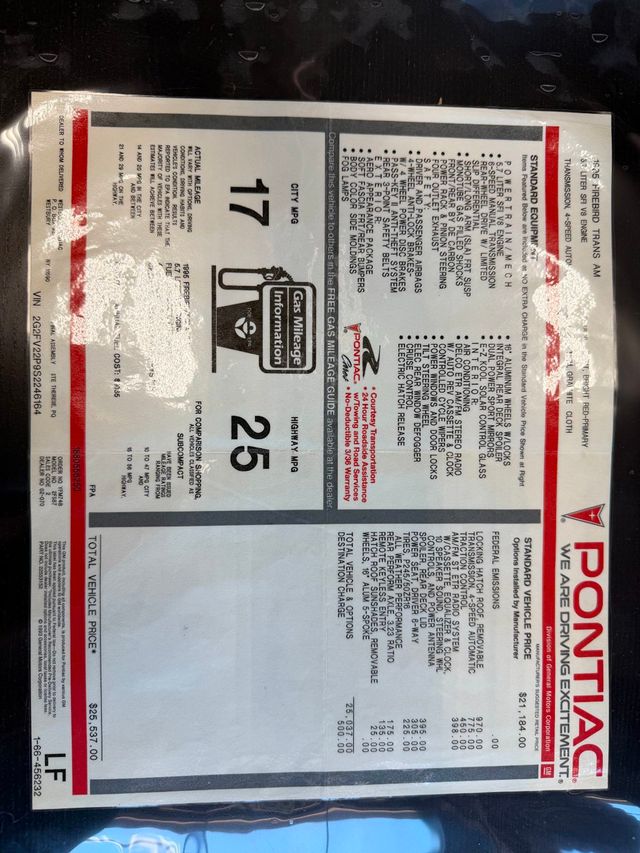 1995 Pontiac Firebird - $12,822